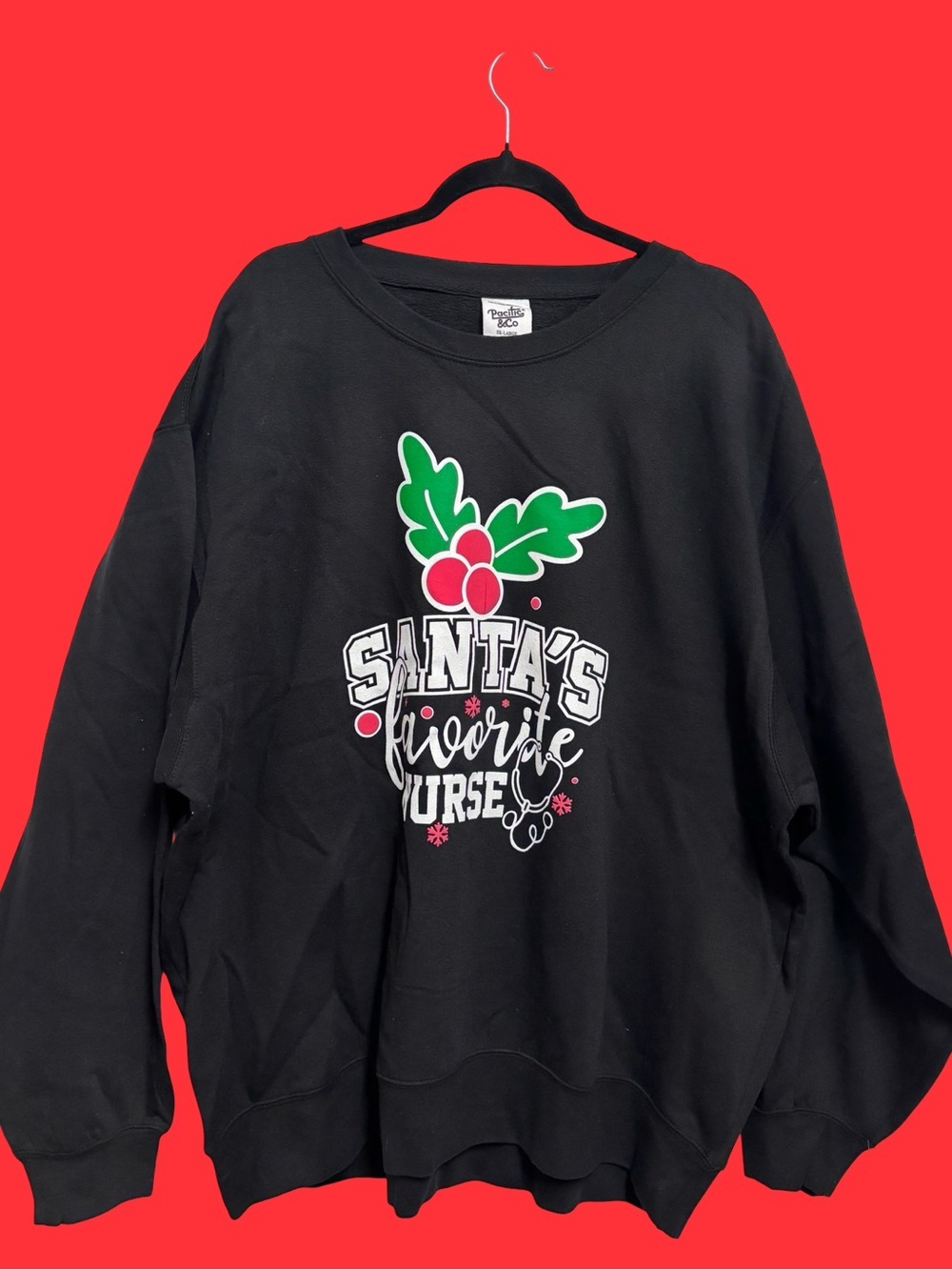 Santa's Favorite Nurse Black Holiday Sweatshirt